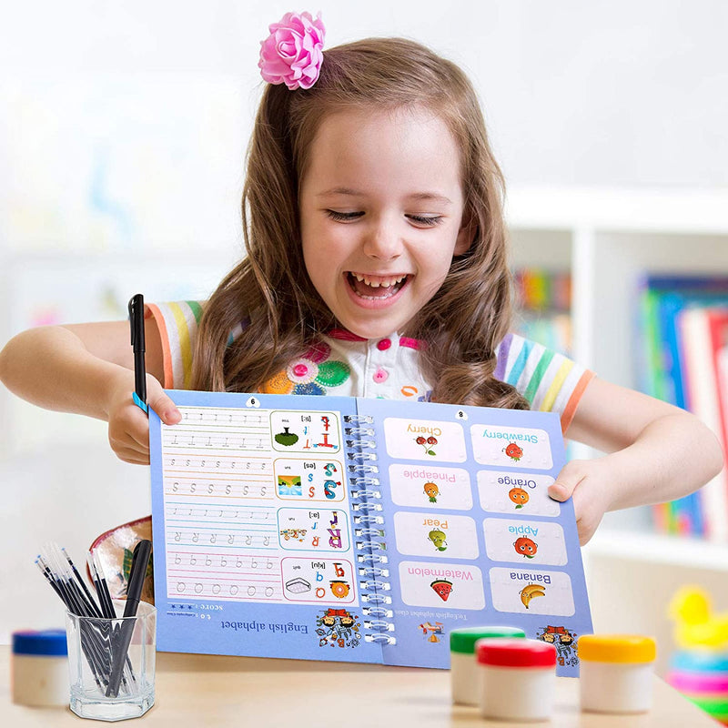 Kit 4 Cadernos de Caligrafia Mágicos Reutilizáveis – Aprenda e Pratique Sem Fim!
